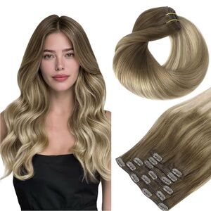 18” Brown Blonde Balayage Clip-In Hair Extensions 100% Human Hair 7 pcs